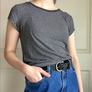 Grey and White Striped T Shirt